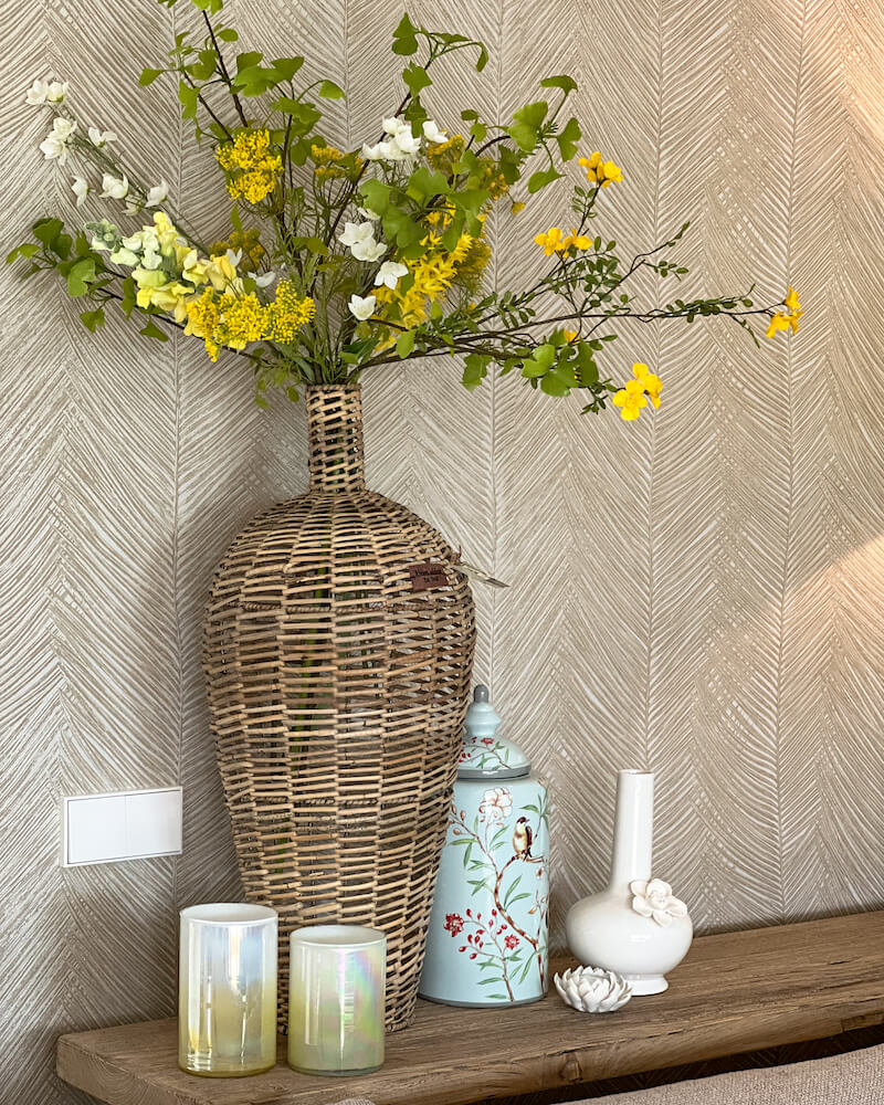 Rieten vaas en accessoires